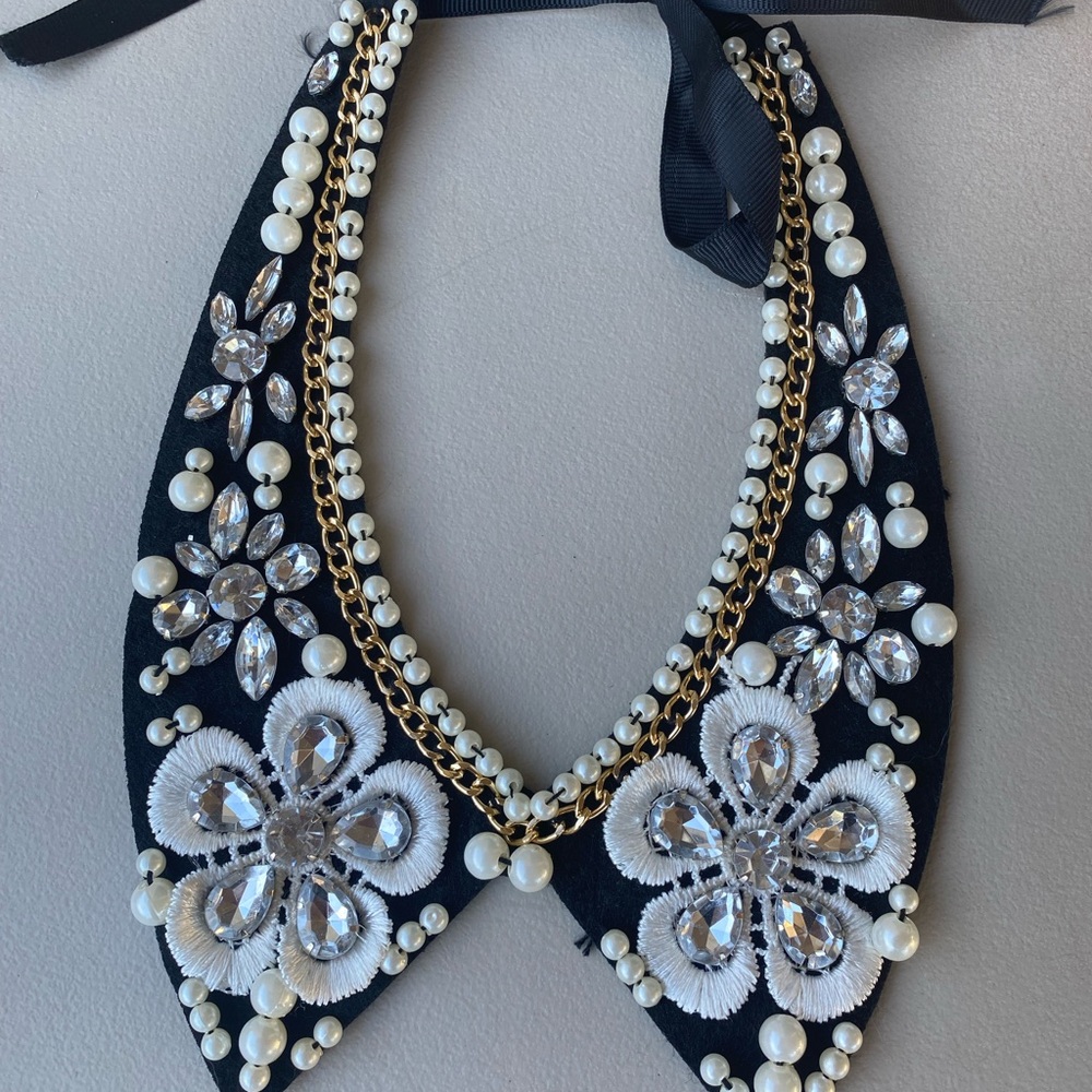 Pearl Rhinestone Bib Collar Necklace Statement Costume Jewelry - Picture 9 of 12